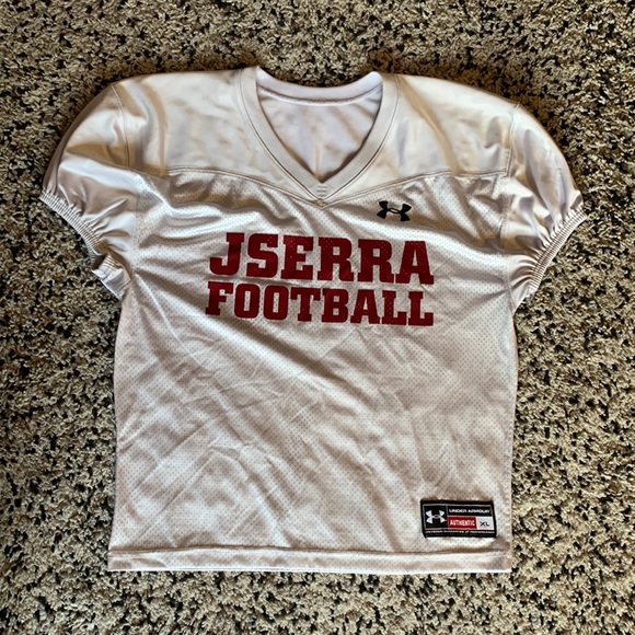 Under Armour J SERRA Highschool Football Jersey White Scrunch Sleeves Size XL - Picture 1 of 11